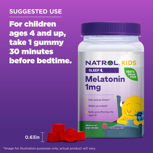 Natrol Melatonina Kids Niños 1mg Extra Grande 180 Gomitas Sabor Bayas