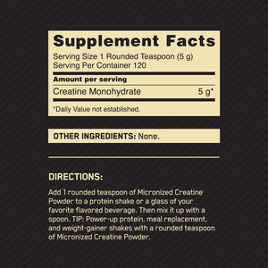 Suplemento en polvo Optimum Nutrition Creatina Micronizada monohidratada en pote de 600g