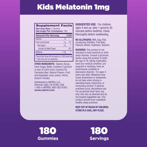 Natrol Melatonina Kids Niños 1mg Extra Grande 180 Gomitas Sabor Bayas