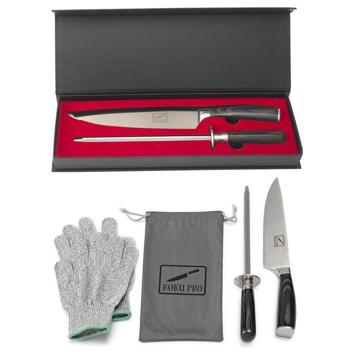 Kit Cuchillo Afilador Japonés Para Chef Koku Pro Acero Inoxi