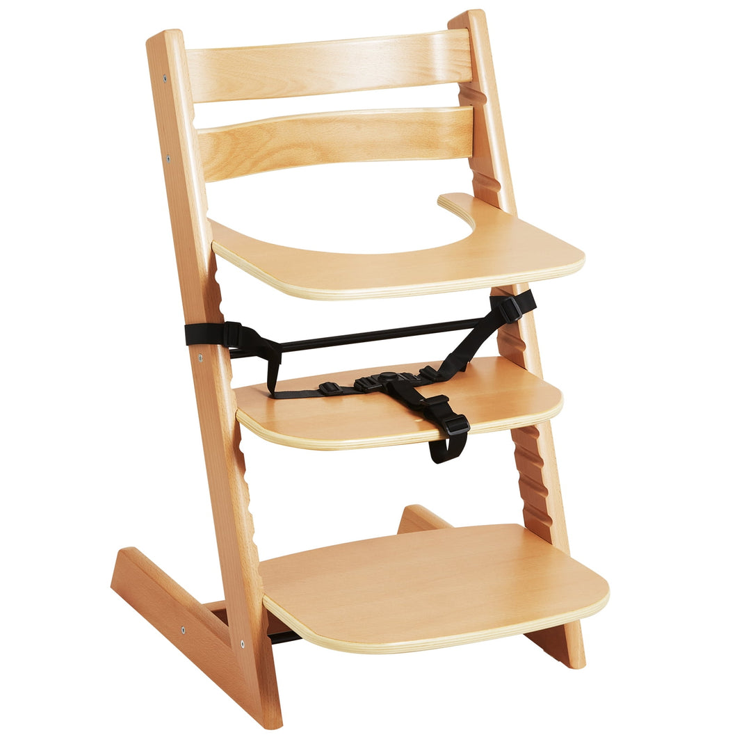 Silla Periquera Alta De Madera Para Bebé Ajustable Natural