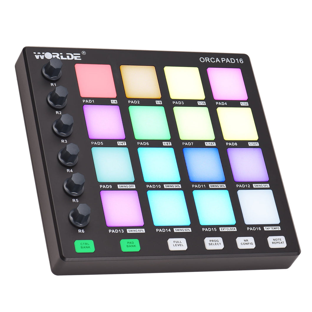 WORLDE Controlador MIDI USB ORCA 16 Pads 6 Perillas