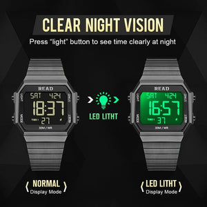 Reloj Digital LCD De Pulsera Negro Deportivo Para Hombre