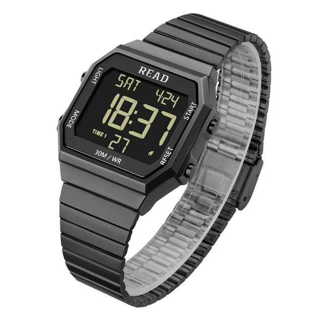 Reloj Digital LCD De Pulsera Negro Deportivo Para Hombre