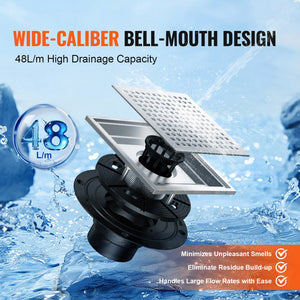 Desagüe Ducha 6" Con Rejilla Cuadrado Acero Inoxidable 304