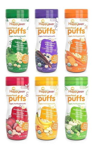 Snack Bebé Happy Baby Superfood Puffs 2.1 Oz 6 Pz Variedad