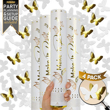 Cargar imagen en el visor de la galería, Set 4 Cañones Confeti Diseño Mariposas Doradas Blancas