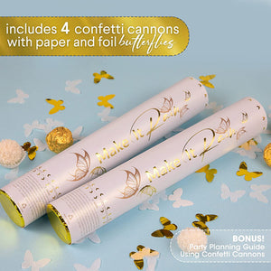 Set 4 Cañones Confeti Diseño Mariposas Doradas Blancas