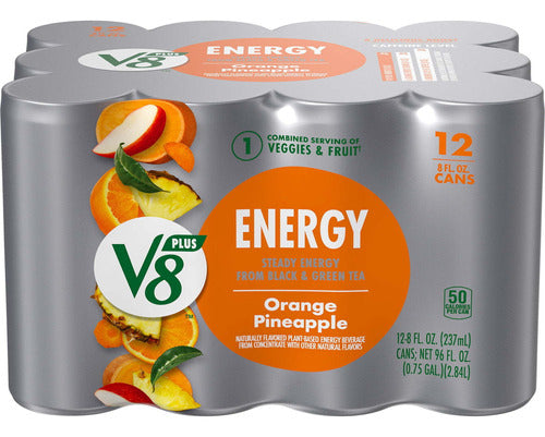 V8 Energy 12 Pack Bebida Saludable Sabor Naranja Piña